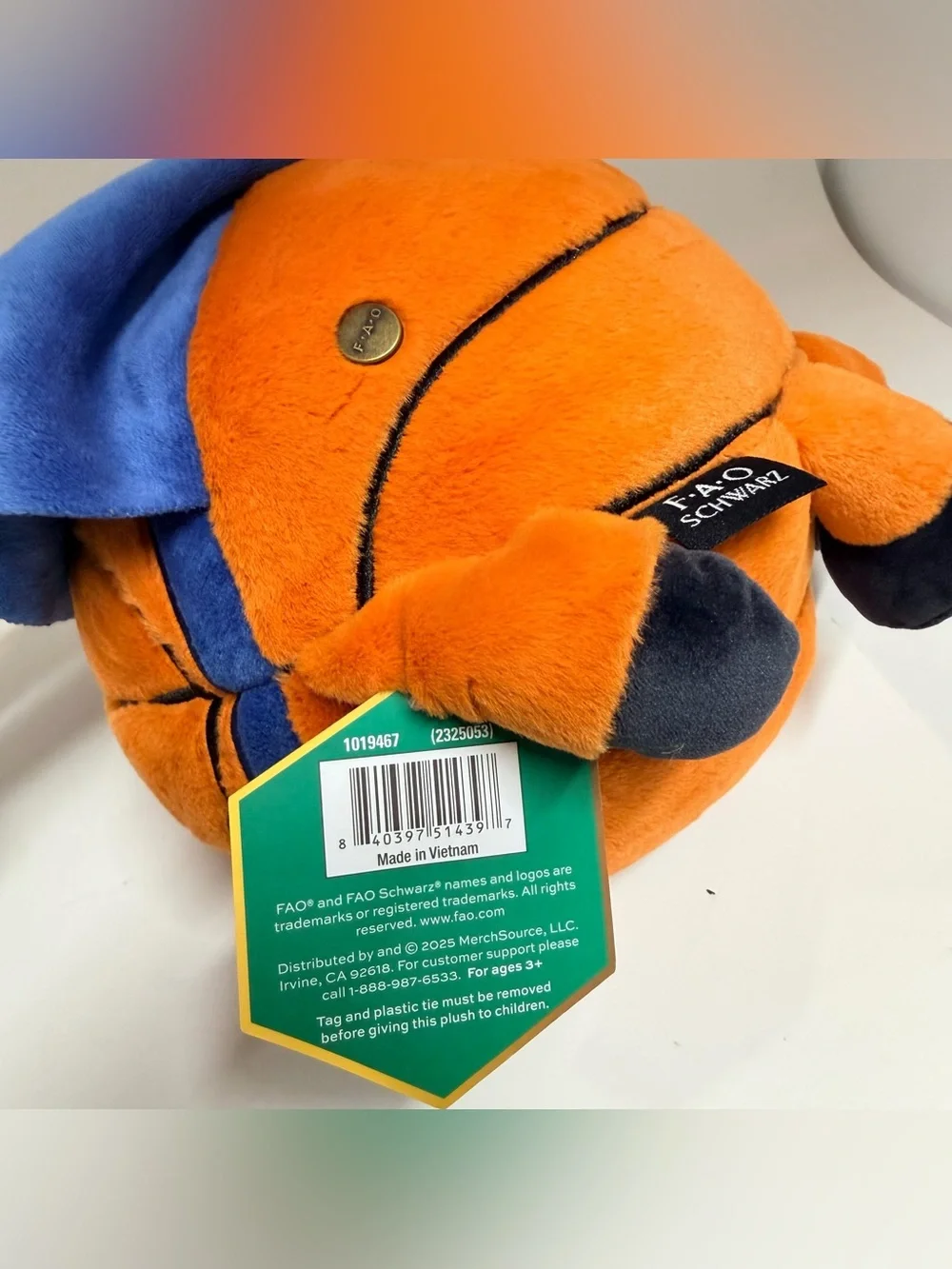 FAO Schwarz Orange & Blue Plush Superhero Buddy